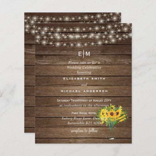 Papier BUDGET Fleurs de soleil rustiques Mariage de bois (Devant / Derrière)