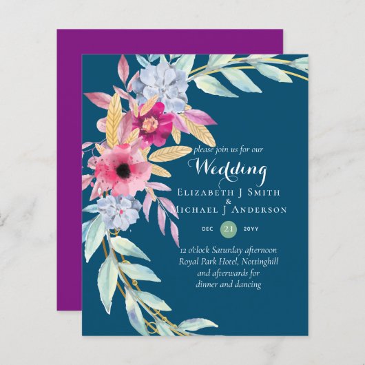 Papier BUDGET Fleurs d'été Invitations de mariage (Devant / Derrière)