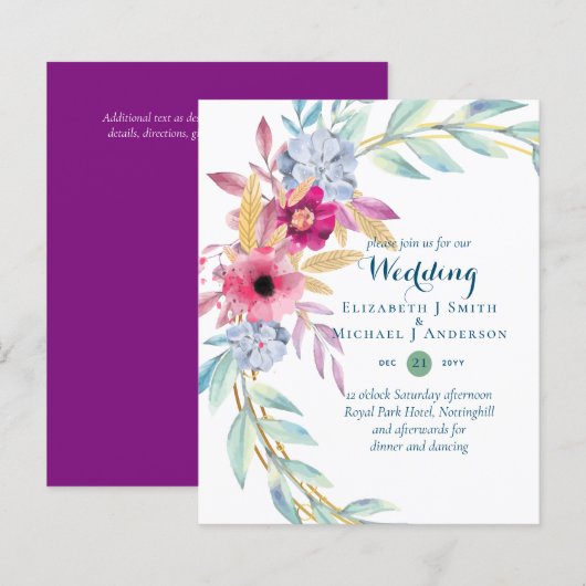 Papier BUDGET Fleurs d'été Invitations de mariage (Devant / Derrière)