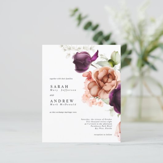 Papier Budget Fleurs Magenta Faire-part de mariage modern (Debout devant)