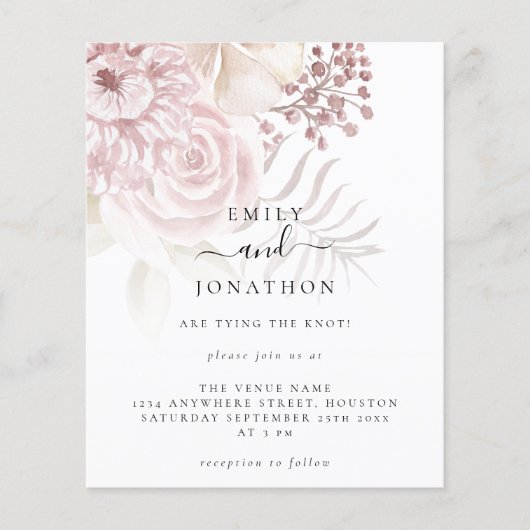 Papier Budget Fleurs Roses Informelles Écriture Mariage (Devant)