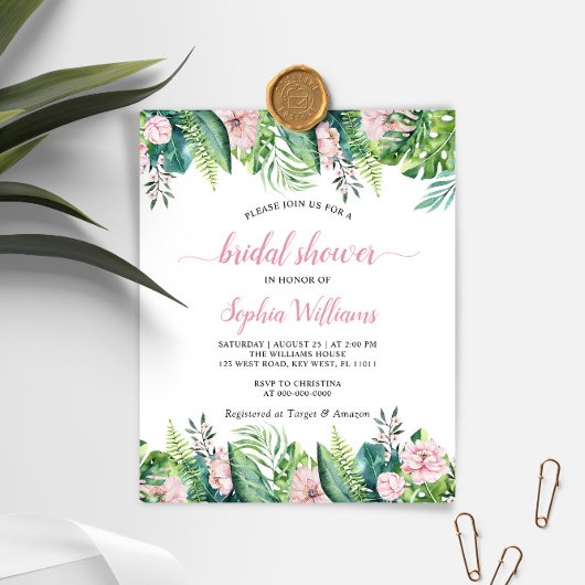 Papier Budget Fleurs tropicales Invitation à la douche nu