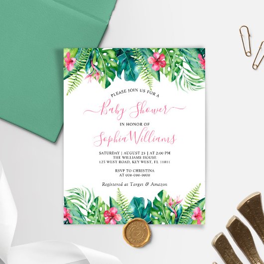 Papier Budget Fleurs tropicales Invitation Baby shower