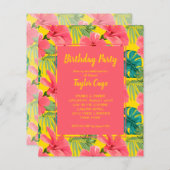 Papier Budget Fleurs tropicales Invitations de fête d'ann (Devant / Derrière)