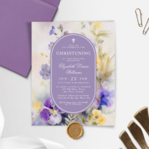 Papier Budget Fleurs violettes Christening Invitation