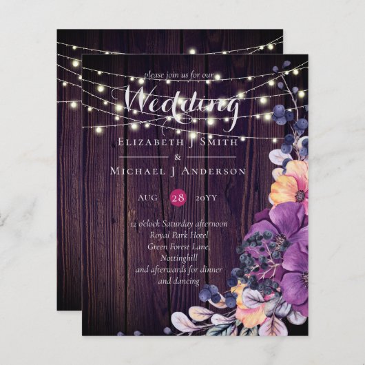 Papier BUDGET Fleurs violettes rustiques Orange Mariage I (Devant / Derrière)