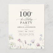 Papier Budget Floral 100e anniversaire Invitation (Devant)