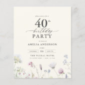 Papier Budget Floral 40e anniversaire Invitation (Devant)