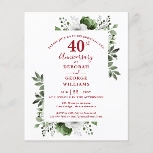 Papier Budget Floral 40e anniversaire Mariage Invitation