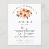 Papier Budget Floral 50e Anniversaire Fête Invitation (Devant)