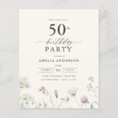 Papier Budget Floral 50e anniversaire Invitation (Devant)