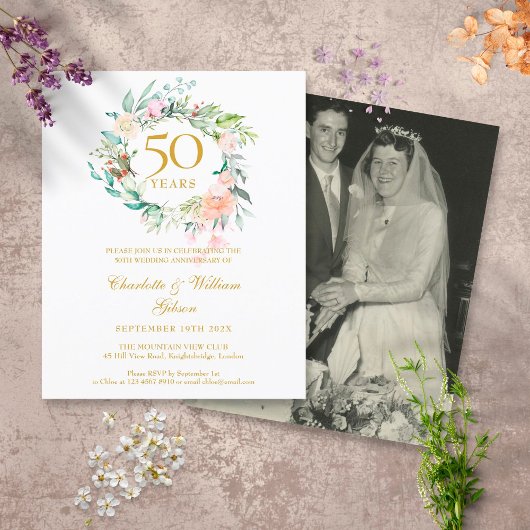 Papier Budget Floral 50e anniversaire Invitation photo