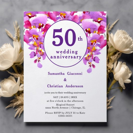 Papier Budget Floral 50e anniversaire Mariage Invitation