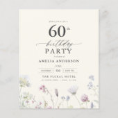 Papier Budget Floral 60e anniversaire Invitation (Devant)