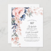 Papier Budget Floral 60e anniversaire Pink Script Invitat (Devant / Derrière)