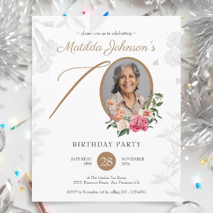 Papier Budget Floral 70e Anniversaire Fête Invitation