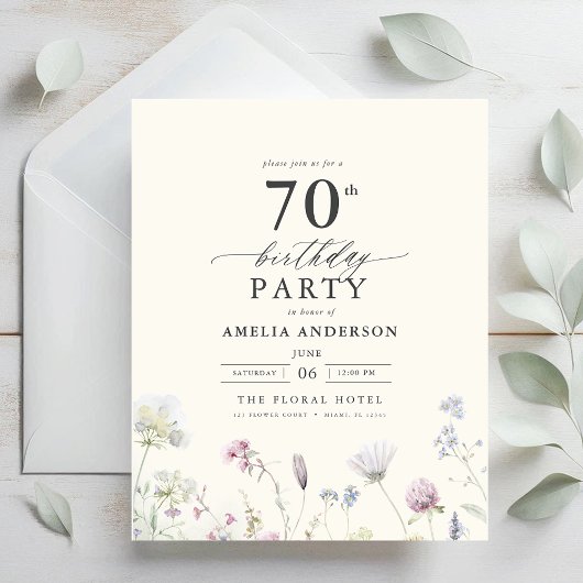 Papier Budget Floral 70e anniversaire Invitation