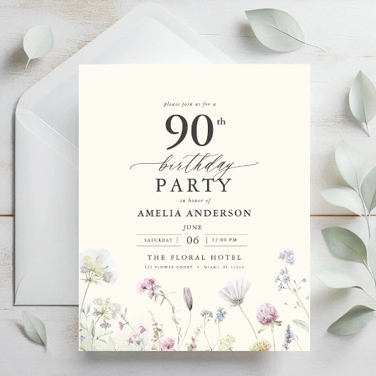 Papier Budget Floral 90e anniversaire Invitation