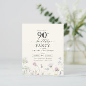 Papier Budget Floral 90e anniversaire Invitation (Debout devant)