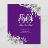 Papier Budget Floral Anniversaire Fête Argent & Violet (Devant / Derrière)