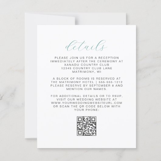 Papier Budget Floral Aqua Silver QR Code Wedding Invite (Dos)
