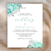Papier Budget Floral Aqua Silver Script Wedding Invite