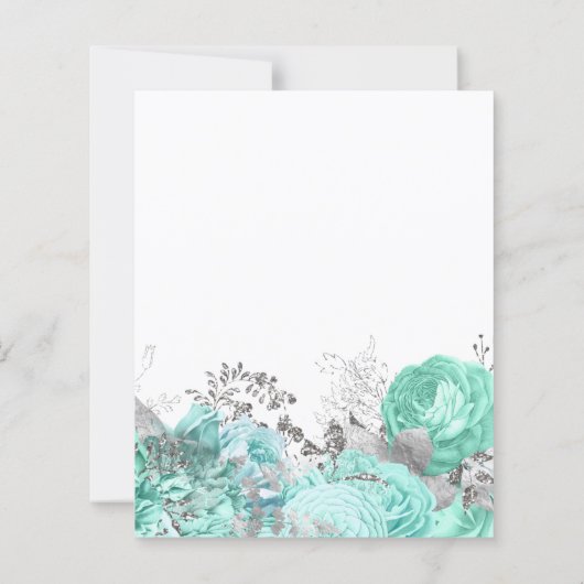 Papier Budget Floral Aqua Silver Script Wedding Invite (Dos)