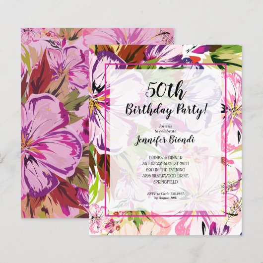 Papier Budget Floral Aquarelle Anniversaire Fête Invitati (Devant / Derrière)