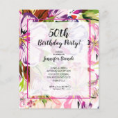 Papier Budget Floral Aquarelle Anniversaire Fête Invitati (Devant)