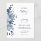 Papier Budget Floral Aquarelle Dusty Blue Wedding Invitat (Devant)