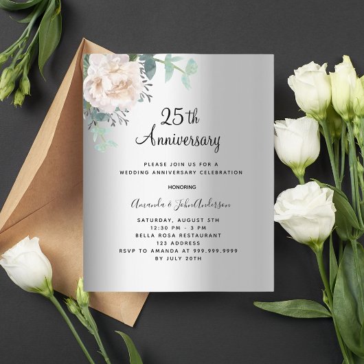 Papier Budget floral argent 25e anniversaire mariage