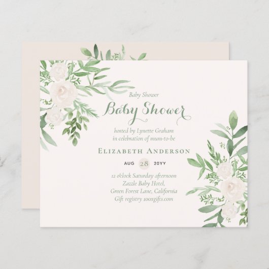 Papier BUDGET Floral Baby shower Invitation moderne Modèl (Devant / Derrière)