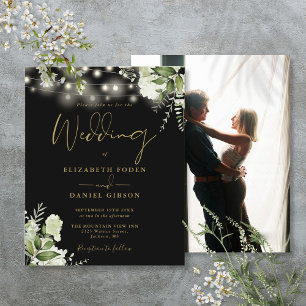 Papier Budget Floral Black and Gold Photo Wedding Invitat