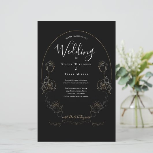 Papier Budget Floral Black Gothique Faire-part de mariage (Debout devant)
