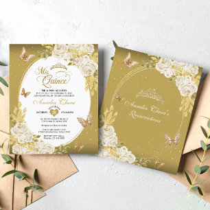 Papier BUDGET Floral Blanc Or Tiara Mis Quinceañera