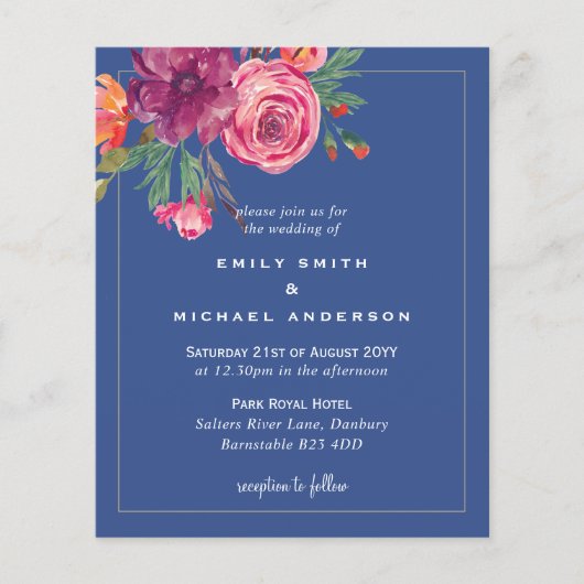 Papier Budget Floral bleu Bourgogne rose orange Mariage (Devant)
