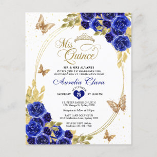Papier BUDGET Floral Bleu Or papillon Quinceanera