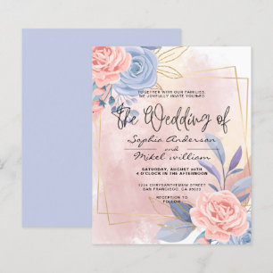 Papier Budget Floral Bleu & Pinceau Rose faire-part de ma