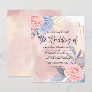 Papier Budget Floral Bleu & Pinceau Rose faire-part de ma