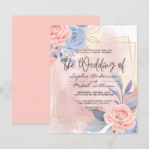 Papier Budget Floral Bleu & Pinceau Rose faire-part de ma
