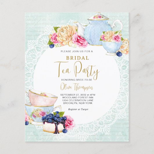 Papier BUDGET Floral Blueberry Teapot Bride Teapot Party (Devant)