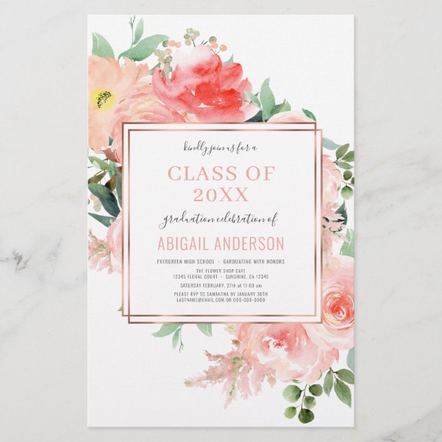 Papier Budget Floral Blush Coral 2023 Grad Invitation (Devant)