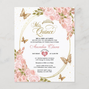 Papier BUDGET Floral Blush Or Papillon rose Mis Quince