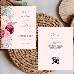Papier Budget Floral Blush Silver Parties scintillant QR