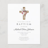 Papier Budget Floral Boho Cross Baptism Invitation (Devant)