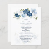 Papier Budget Floral Botanical Dusty Blue Wedding Invitat (Devant / Derrière)