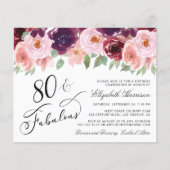 Papier Budget Floral Bourgogne rose 80e fête d'anniversai (Devant)