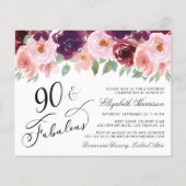 Papier Budget Floral Bourgogne rose 90e fête d'anniversai (Devant)