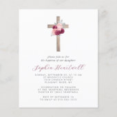 Papier Budget Floral Burgundy Blush Cross Baptism Invitat (Devant)