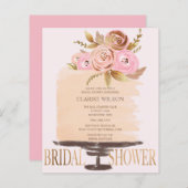 Papier BUDGET Floral Cake rose Fête des mariées Invitatio (Devant / Derrière)